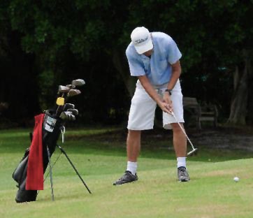 golfer taking a swing with clubs